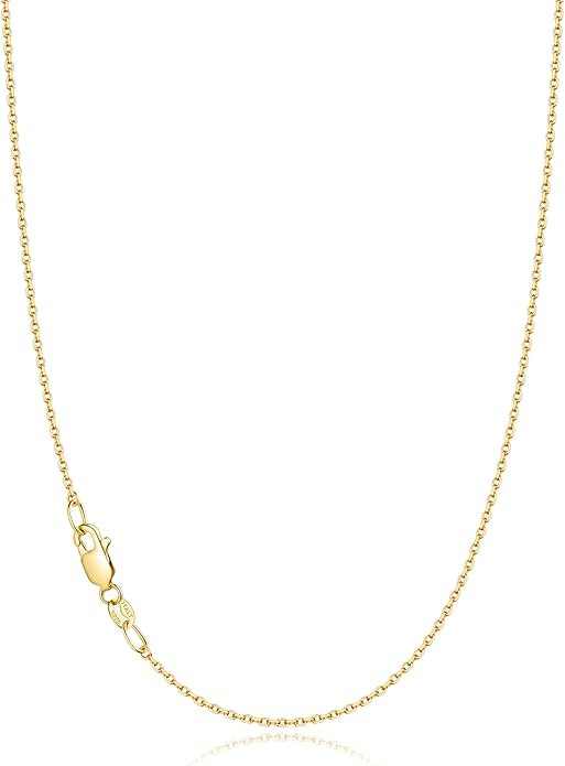 Jewlpire Solid 18k Gold Over 925 Sterling Silver Chain Necklace for Women, 1.1mm Cable Chain Neck... | Amazon (US)