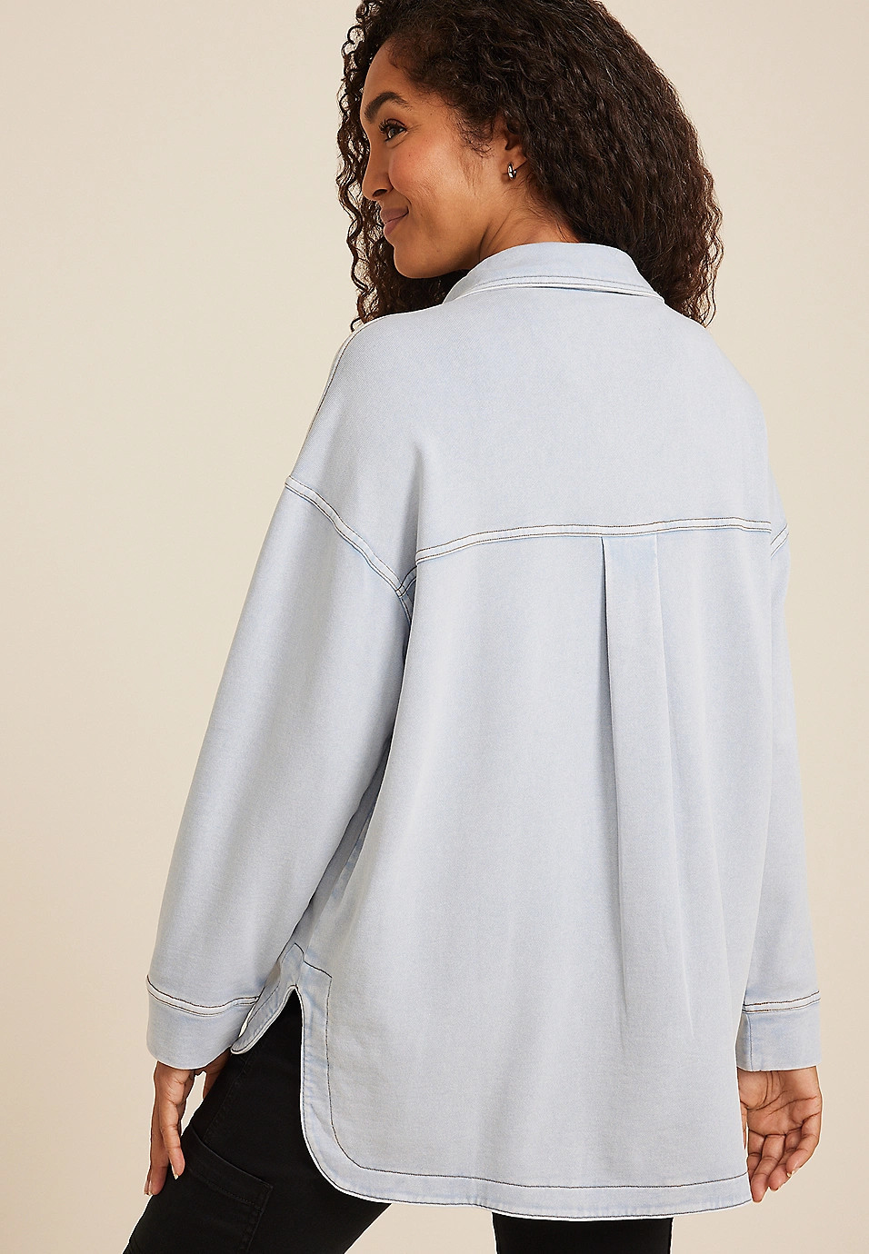 Washed Knit Denim Shacket | Maurices