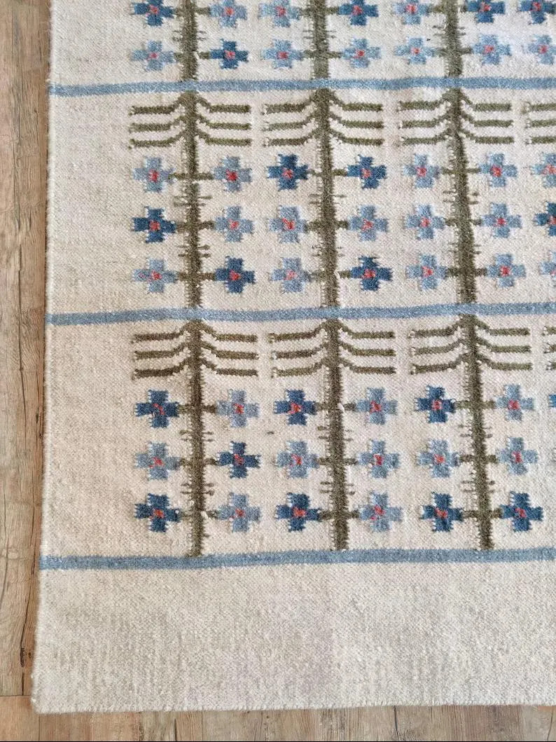 Flatweave Dhurrie Boho Decor Cute Blue Rug 3D Textured Rug Handcrafted Rugs Green Wool Rug Custom... | Etsy (Global)