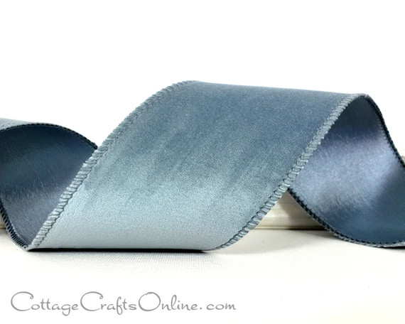 Christmas Wired Ribbon 2 1/2 Pale Blue Velvet Taffeta - Etsy | Etsy (US)