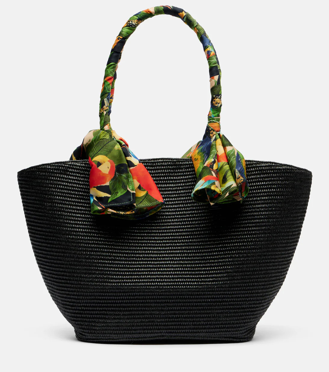 Basket Medium silk-trimmed raffia tote bag | Mytheresa (US/CA)