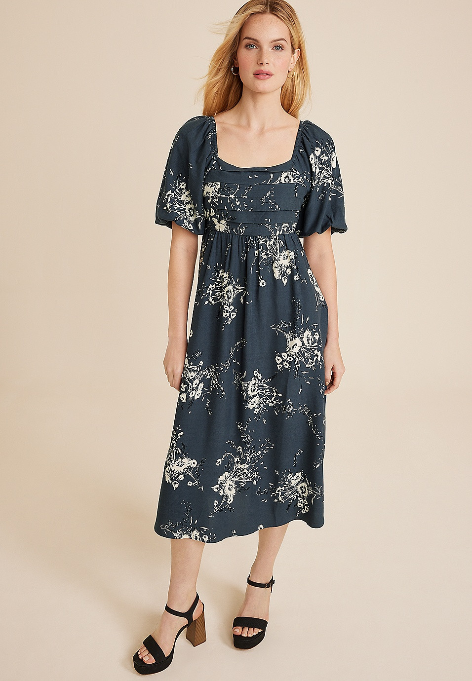 Floral Pleated Bodice Midi Dress | Maurices