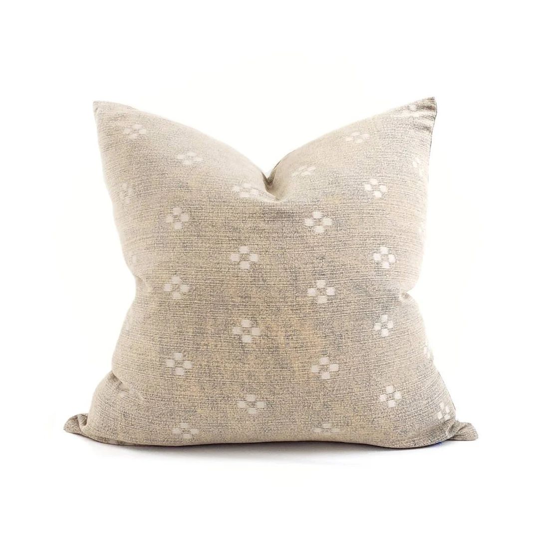 Hmong pillow, 18"-24" stonewashed indigo w/beige tint motif cotton pillow cover | Etsy (US)