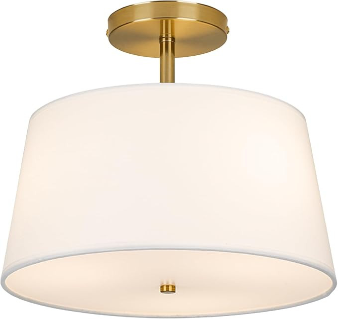 Modern Cone-Shaped Semi Flush Mount Ceiling Light Fixture, 3-Light Drum Lamp with Gold Brass Fini... | Amazon (US)
