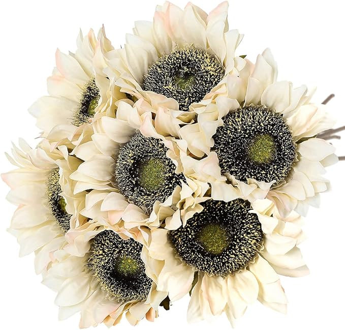 Hawesome White Sunflowers Artificial Flowers 7 Pcs Faux Silk Sunflowers Bouquet Fake Real Touch L... | Amazon (US)