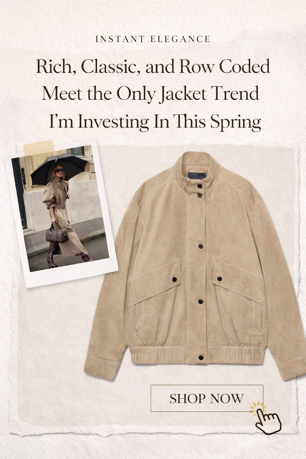 The funnel neck jacket is back at the center of the fashion conversation, and this time it’s all about elevated materials. Instead of lightweight cotton or sporty nylon, suede instantly refines the entire look. The structured collar, clean lines, and soft neutral tone create that quiet luxury effect we’re all drawn to right now.

This suede funnel neck jacket is the kind of piece that makes simple outfits feel intentional. Paired with denim, tailored trousers, or knee high boots, it delivers that understated, The Row coded energy without trying too hard.

If you’re investing in one outerwear trend this season, make it a suede funnel neck jacket. Classic, rich, and endlessly wearable. 