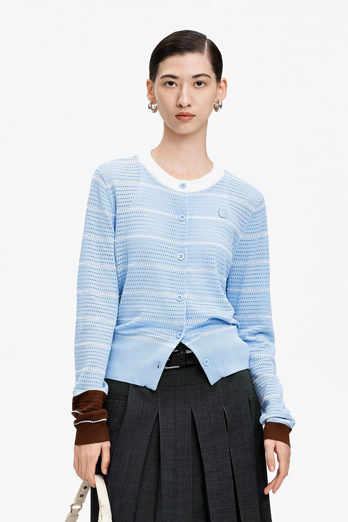 Openwork Striped Knit Sweater | SELFWHO