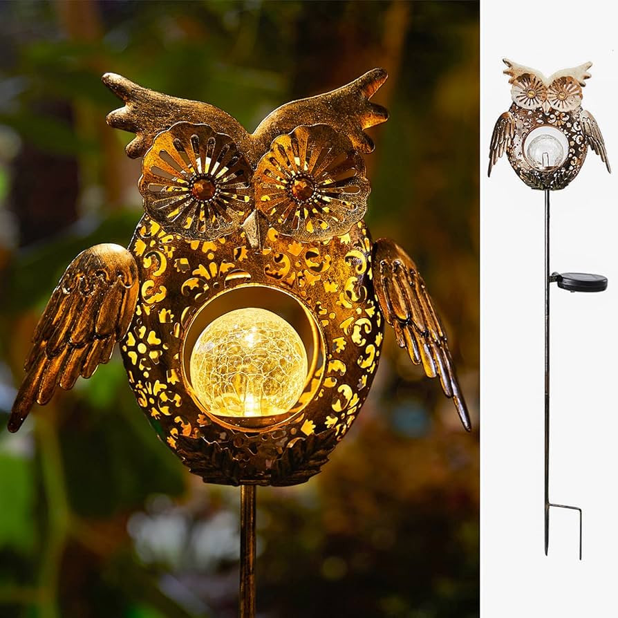 Go2garden Solar Lights Outdoor Owl Decorative Metal Stakes Lights Crackle Glass Light for Lawn, Y... | Amazon (US)