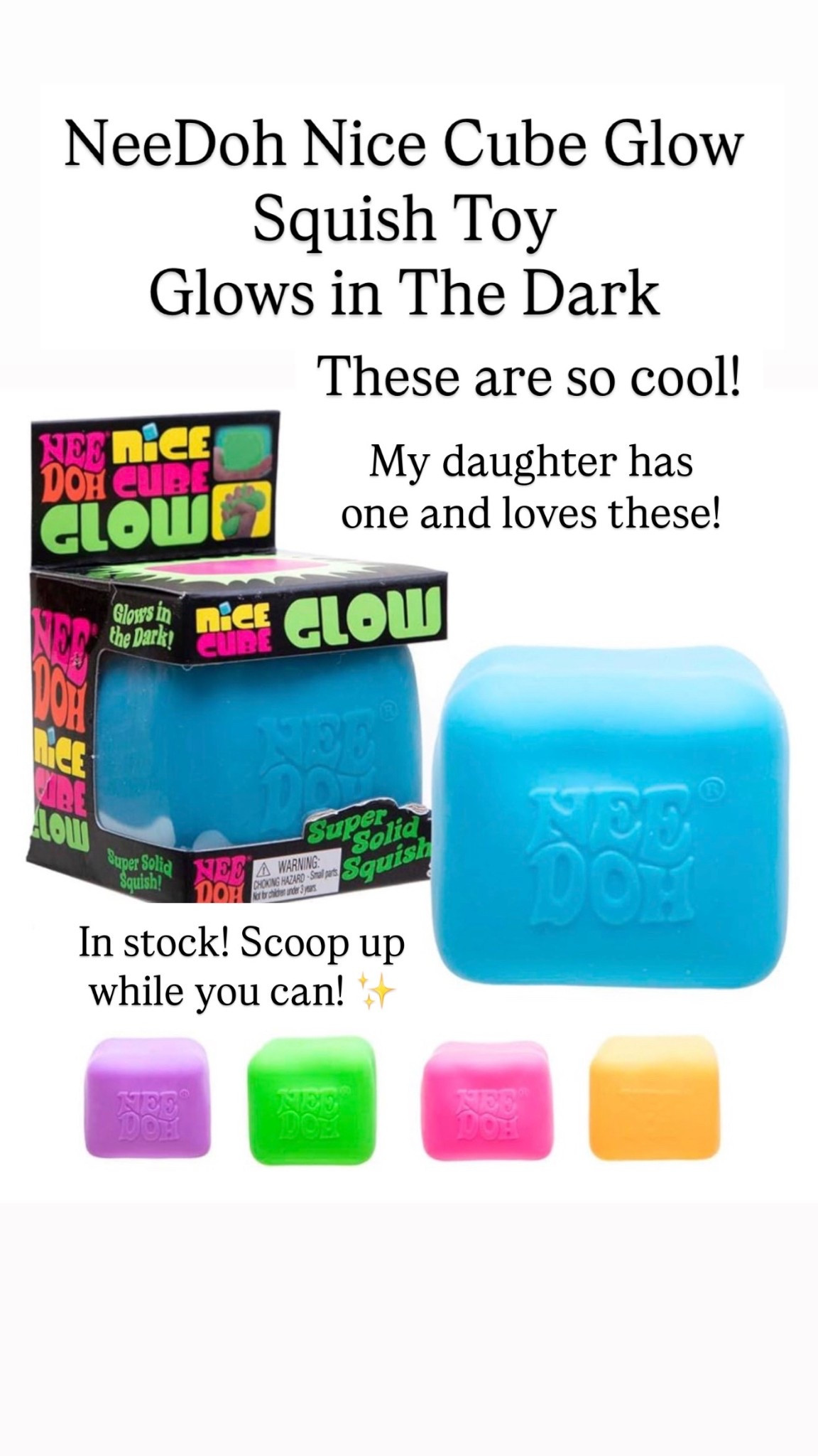 Schylling NeeDoh Nice Cube Glow - Squeeze Toy with a Super Solid Squish - Glows in The Dark 

#LTKKids
