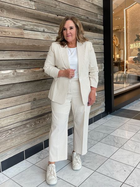 The perfect spring suit and separates. 

Wearing a 14 regular. I’m 5’3” so keep in mind the pants length. 

Really nice khaki and white gingham stretch seersucker. 

Linking some shoes that’ll look great with it!

Easter outfit, graduation outfit, Mother’s Day or office outfit! 

#LTKSeasonal #LTKworkwear #LTKstyletip