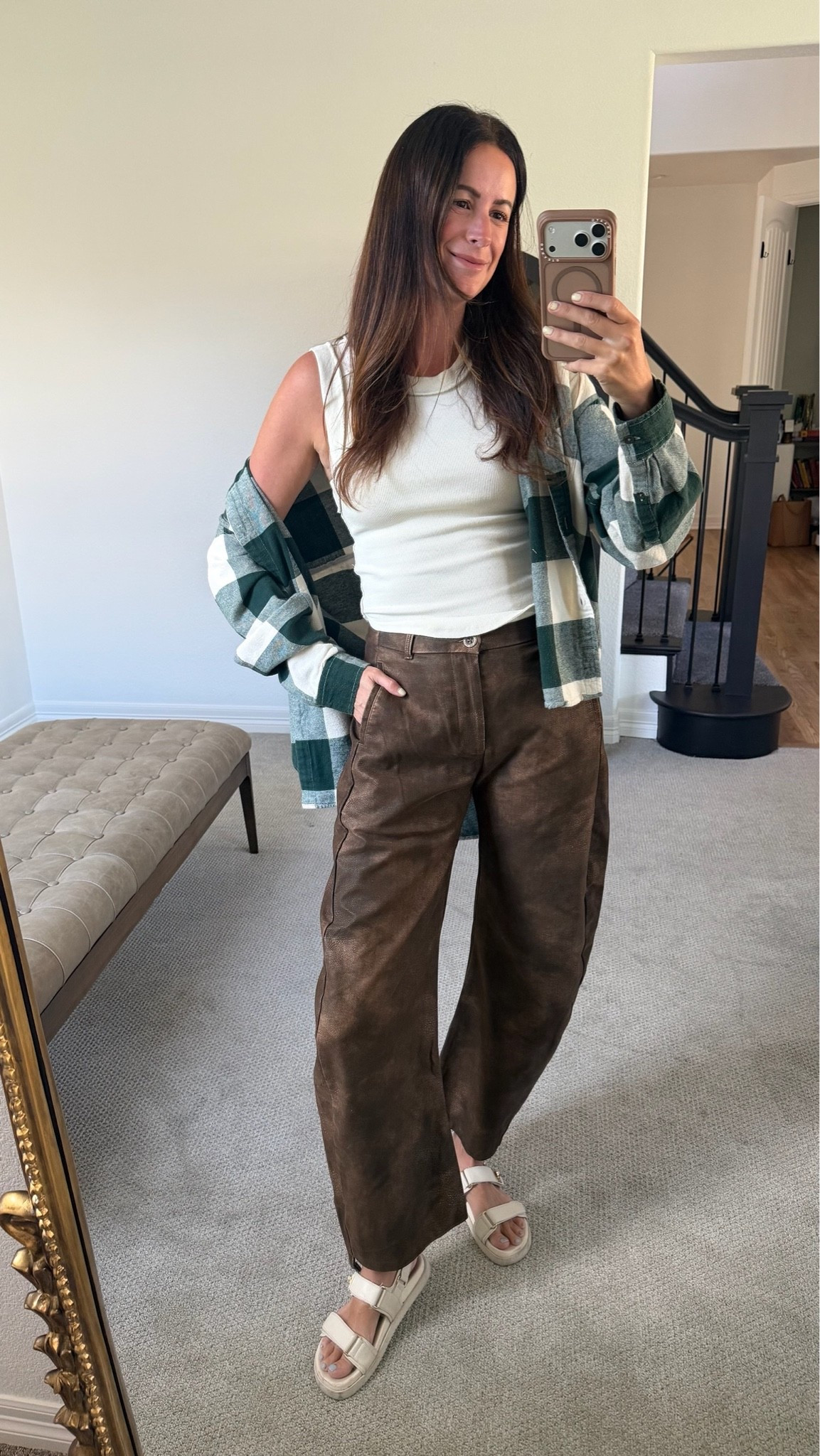 Cute look with these faux leather barrel leg pants!

#LTKootd #LTKgrwm #LTKSaleAlert