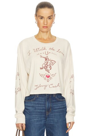 DAYDREAMER Johnny Cash Walk The Line Meet & Greet Long Sleeve Top in Dirty White from Revolve.com | Revolve Clothing (Global)
