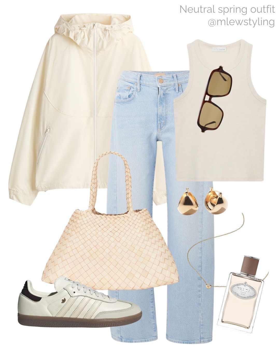Neutral spring outfit 🤍

Tags: windbreaker jacket, off-white tank top, aviator sunglasses, dragon diffusion bag, adidas sneakers, quince earrings, Prada perfume, neural aesthetic, everyday outfit, capsule wardrobe 

#LTKmomlife #LTKgrwm #LTKootd