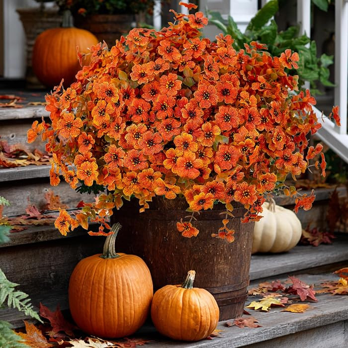 AXYLEX Artificial Fall Flowers Outdoor Fake Mums - 16 Bundles Fake Plants UV Resistant No Fade Fa... | Amazon (US)