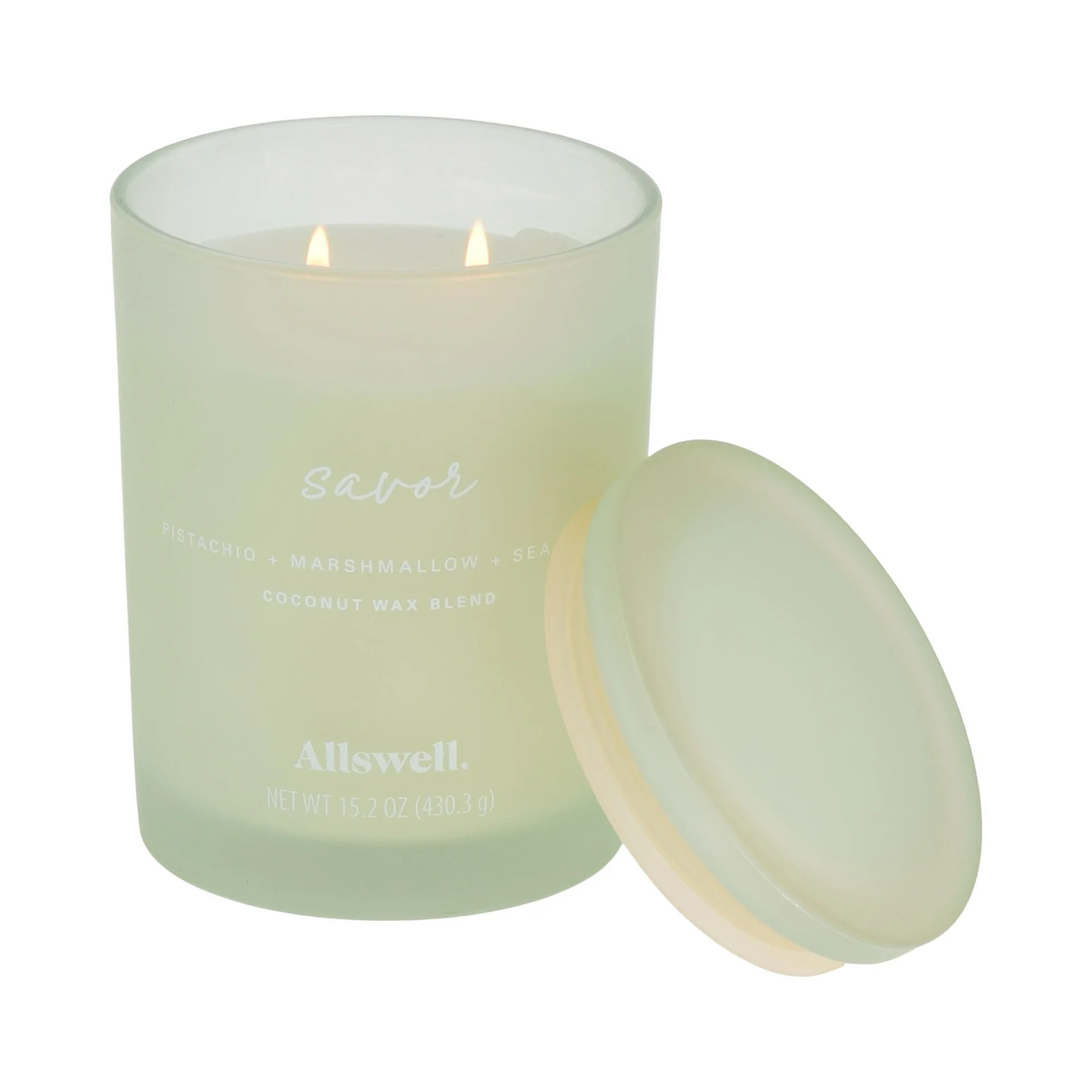 Allswell Savor (Pistachio + Marshmallow + Sea Salt) Scented 2-Wick 15oz Spa Jar Candle | Walmart (US)