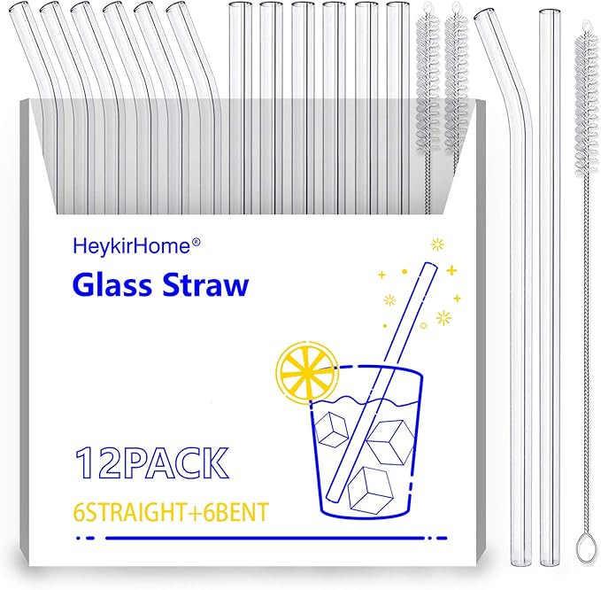 HeykirHome 12-Pack Reusable Glass Straw,Size 8''x10 MM,Including 6 Straight and 6 Bent with 2 Cle... | Amazon (US)