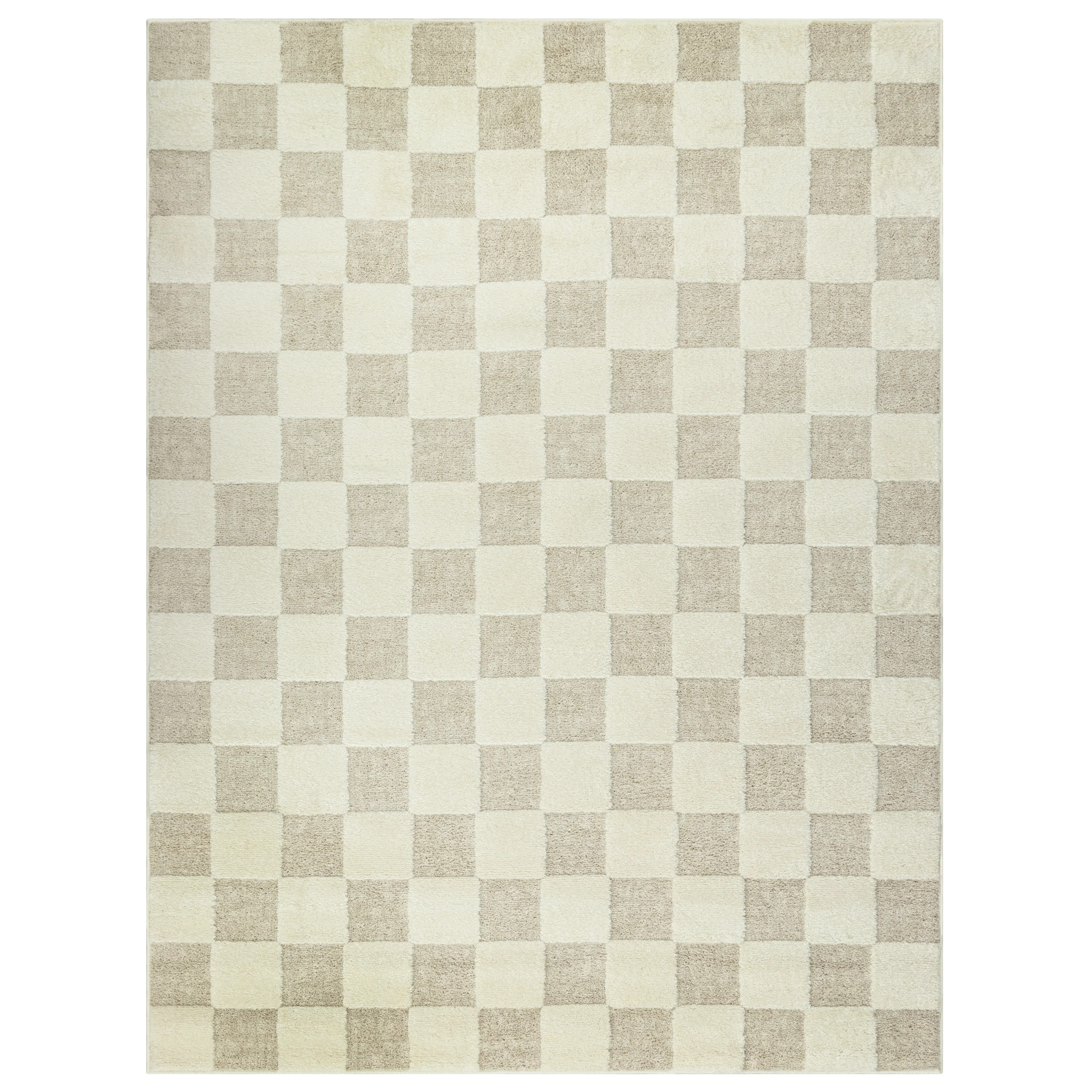 Mainstays Transitional Check Ivory Tan Indoor Area Rug, 5'3" x 7' | Walmart (US)