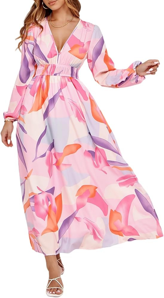 Sissyaki Womens Long Sleeve Summer Maxi Dress 2026 Floral Dress Spring Wedding Guest Dress | Amazon (US)