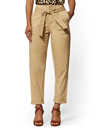 High-Waisted Khaki Paperbag-Waist Cargo Pants | New York & Company