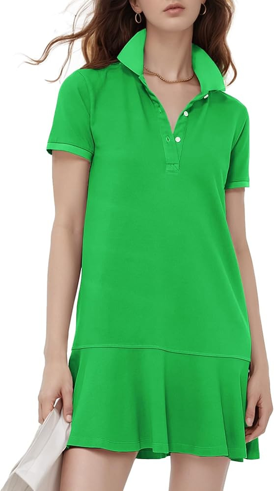 Flygo Womens Polo Dress Collared Short Sleeve Ruffle Golf Tennis T Shirt Sports Workout Mini Summ... | Amazon (US)