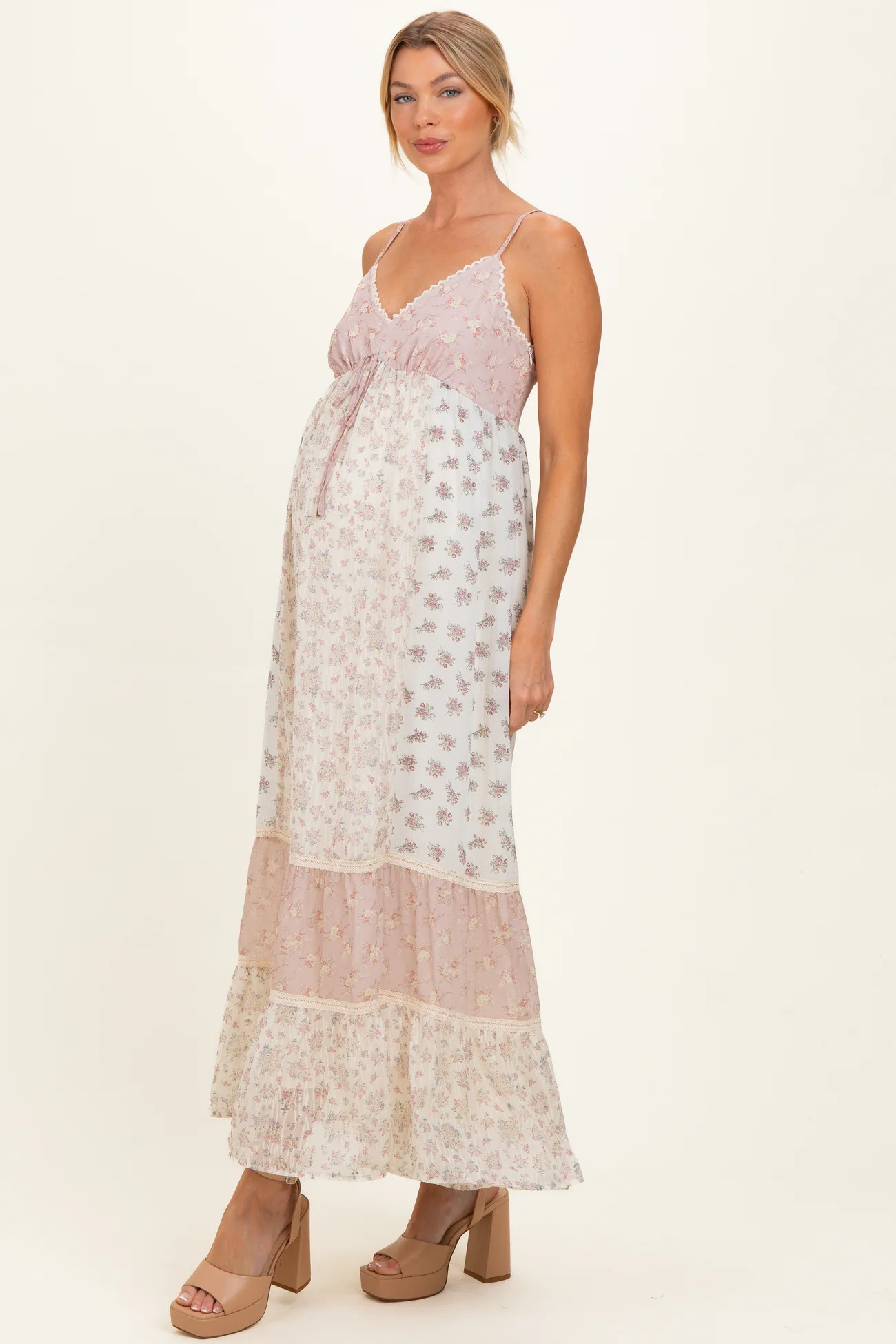 Vintage Pink Mixed Floral Maternity Maxi Dress | PinkBlush Maternity