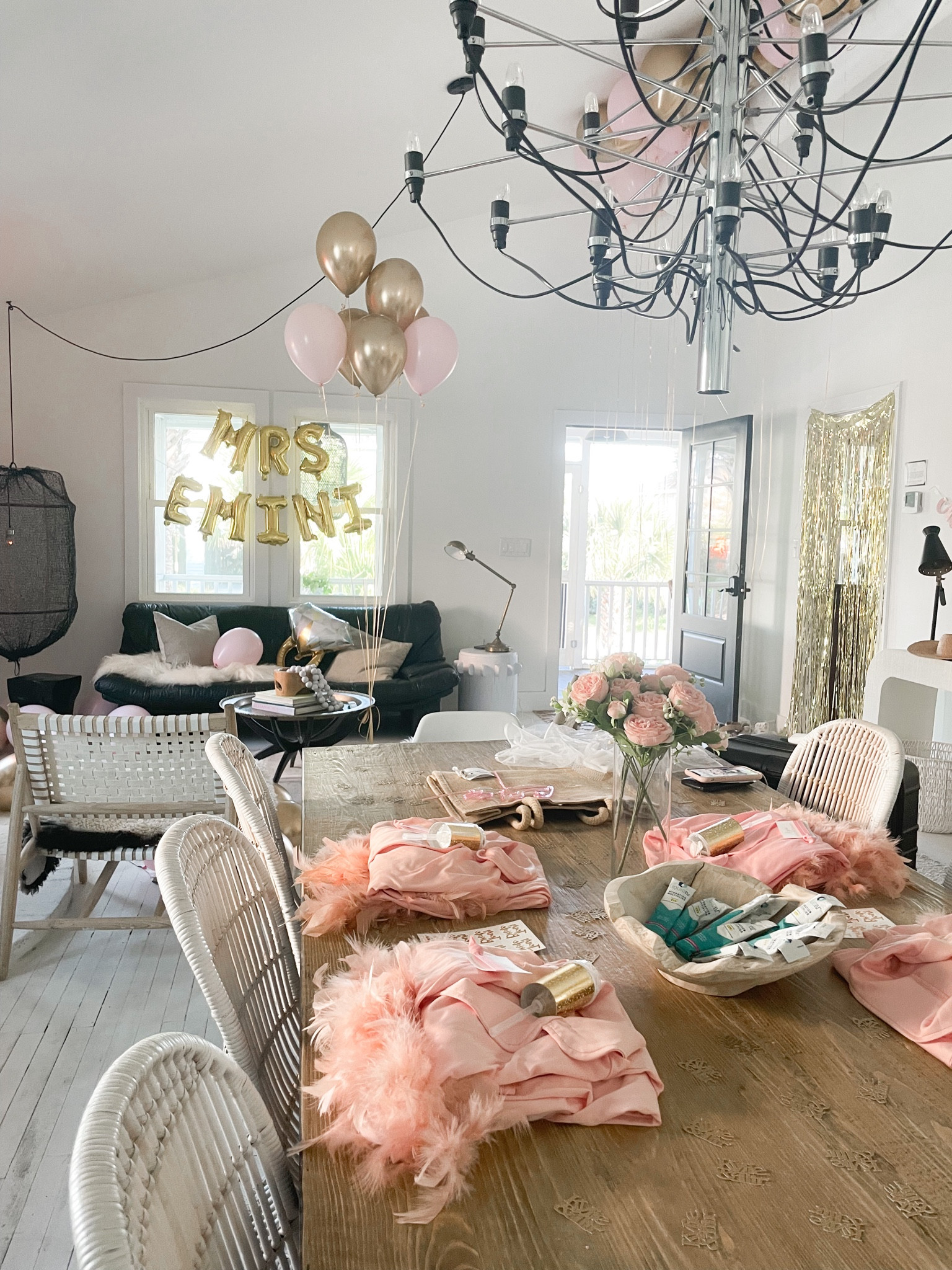 Bachelorette party AirBnb decor and feathered pajama gifts 🤍🥂

#LTKwedding #LTKunder50