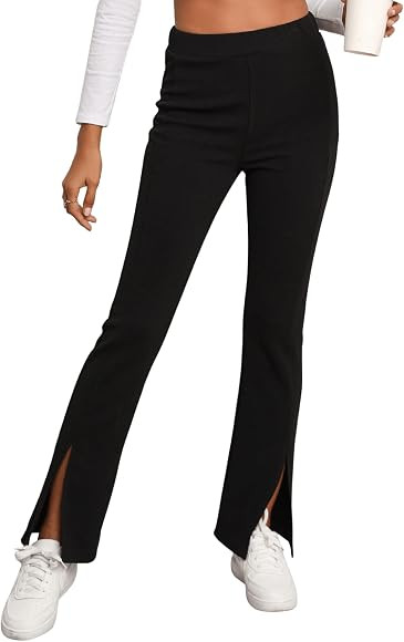 SweatyRocks Women's High Waist Slit Hem Pants Plain Flare Leg Yoga Pants | Amazon (CA)