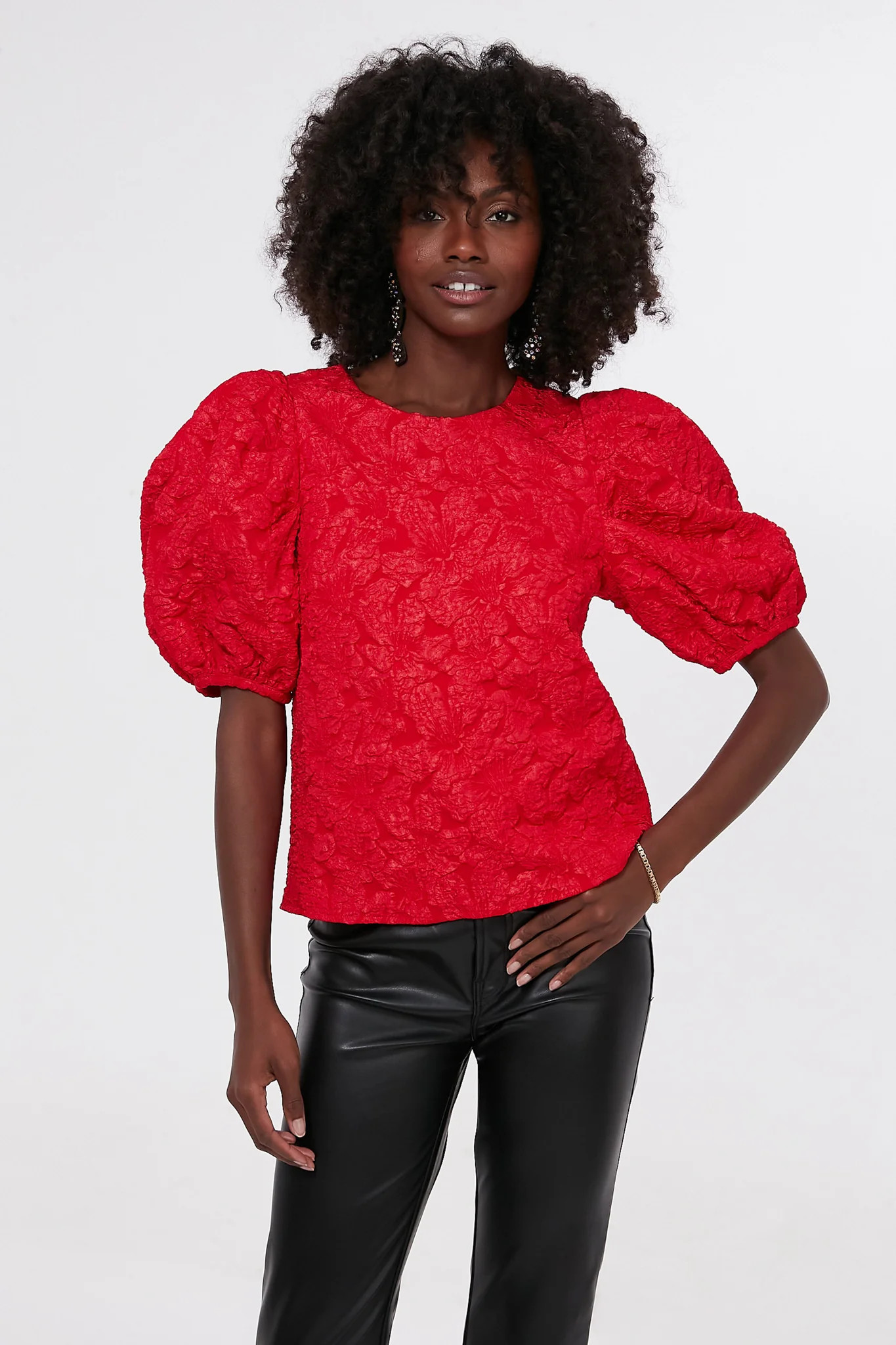Red Jacquard Noelle Blouse | Tuckernuck (US)