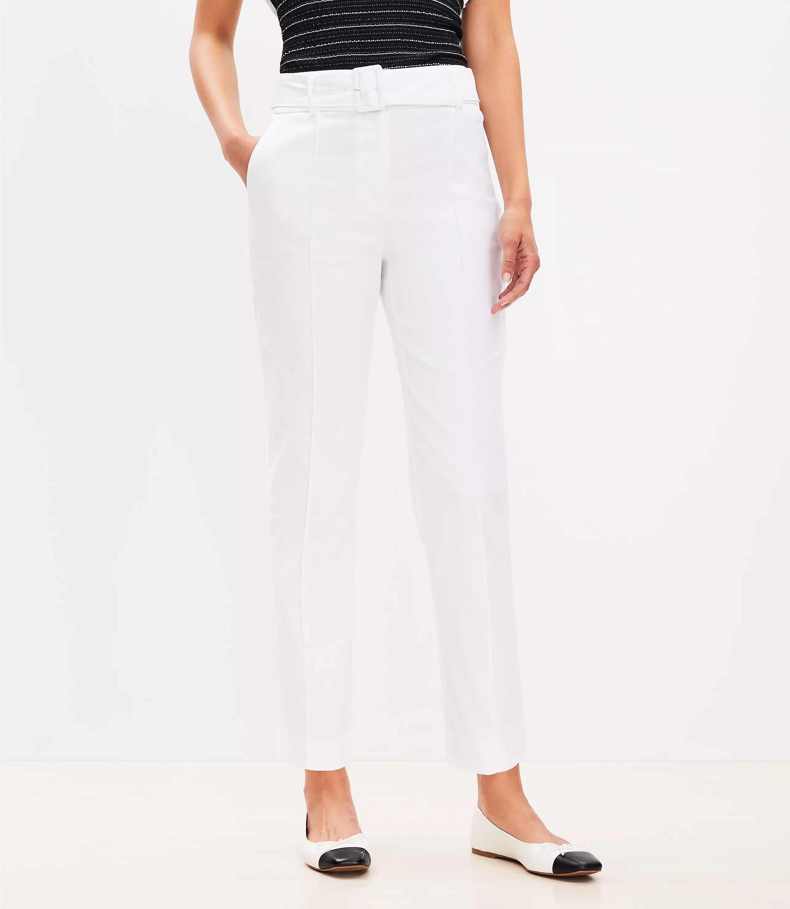 Petite Pintucked Belted Slim Pants in Stretch Linen Blend | LOFT