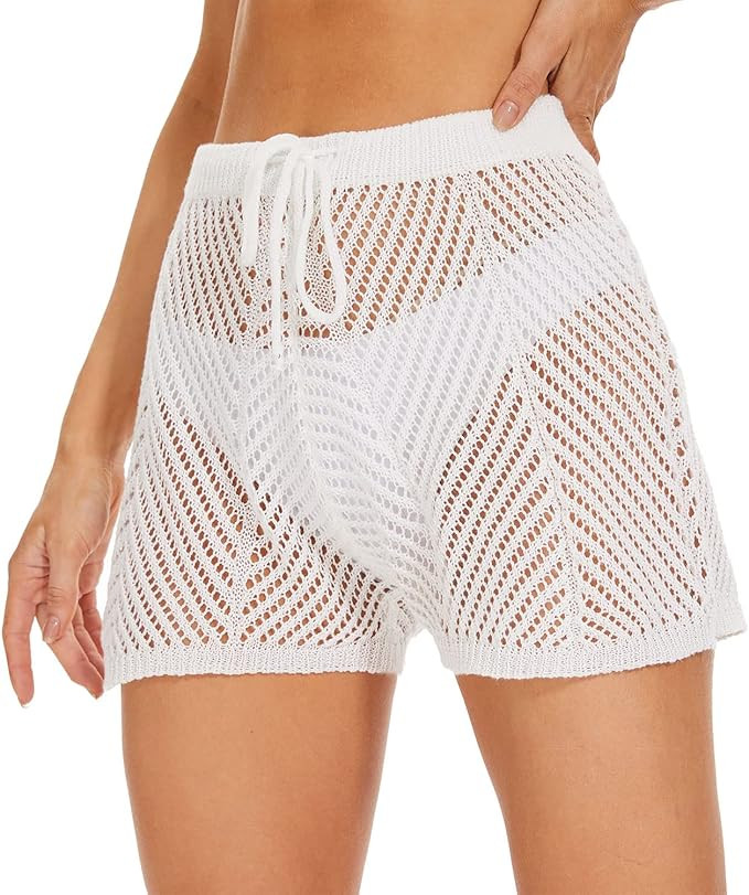 Jumppmile Womens Crochet Cover Up Shorts Hollow Out High Waist Knit Bathing Suit Bikini Swimsuit | Amazon (US)