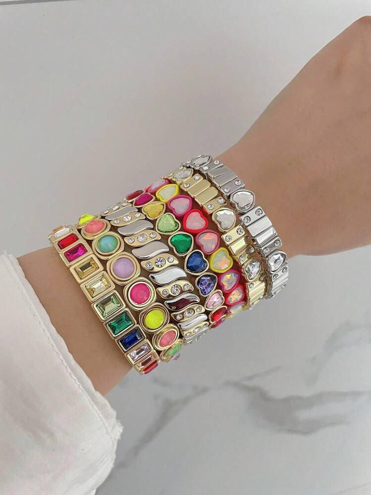1pc Women's Fashionable & High-End Rhinestone Heart-Shaped Bracelet, Daily Accessory And Gift For... | SHEIN