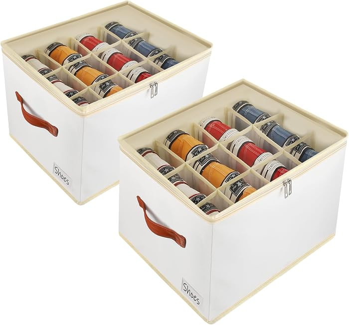 2 Pack Shoe Storage Box Organizer for Closet - 24 Cell Space Saver Shoes Containers Bin with Clea... | Amazon (US)