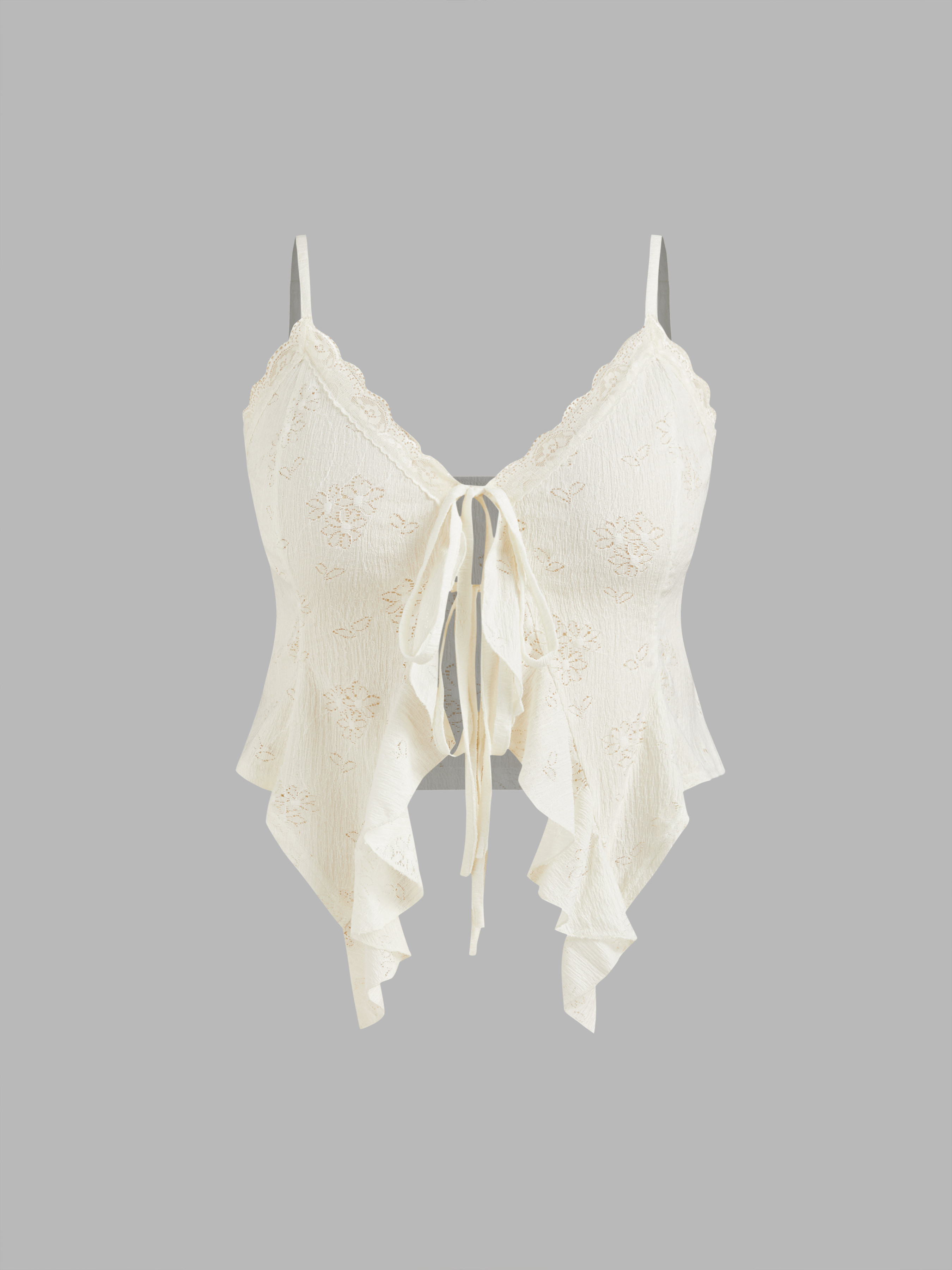 Lace Lace Ruffle Hem Knotted Top Curve & Plus For Daily Casual Music Festival/Live House Vacation | Cider