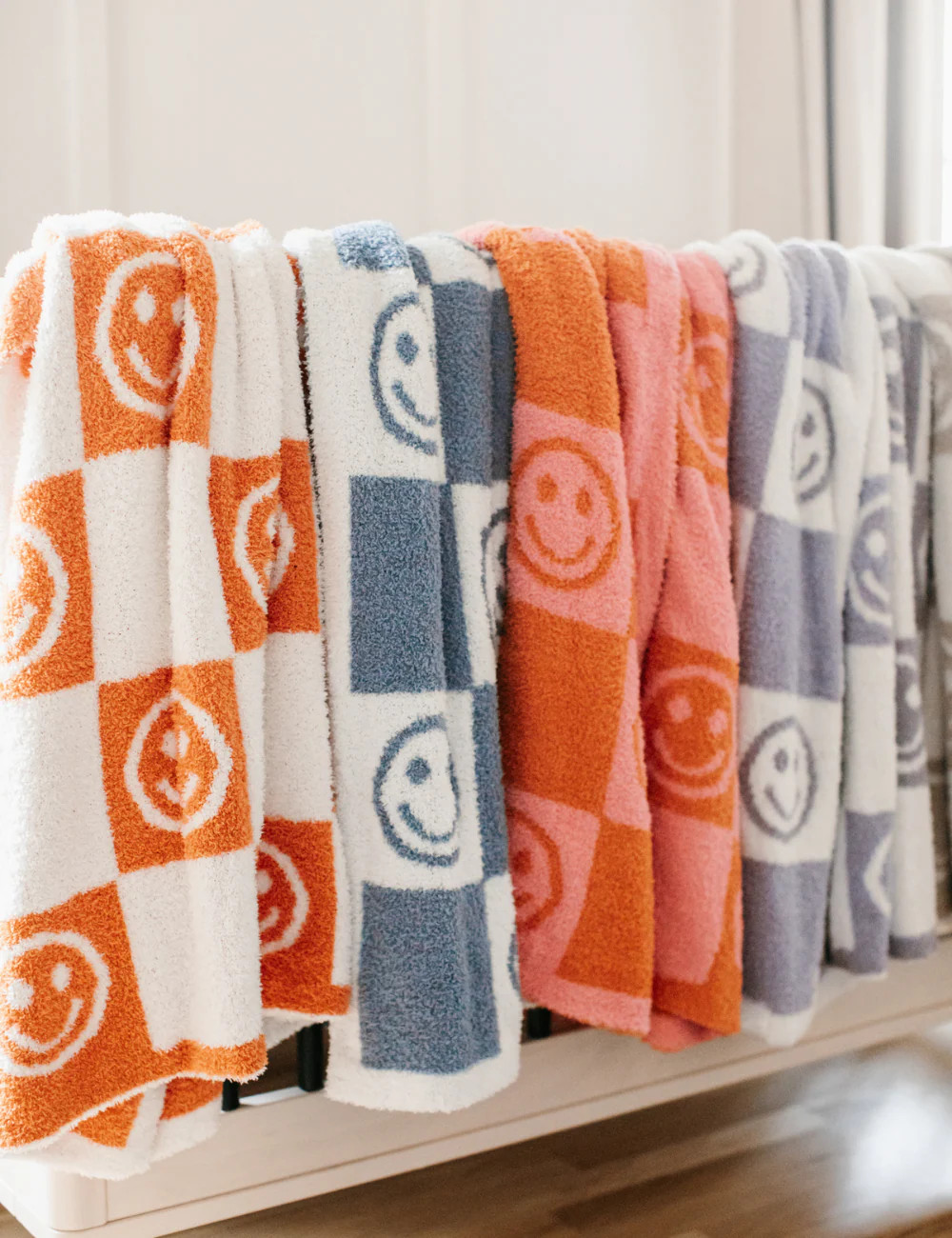 TSC x Tia Booth: Checkered Smiley Children's Blanket- Blue is Pre-order 9-30 | The Styled Collection