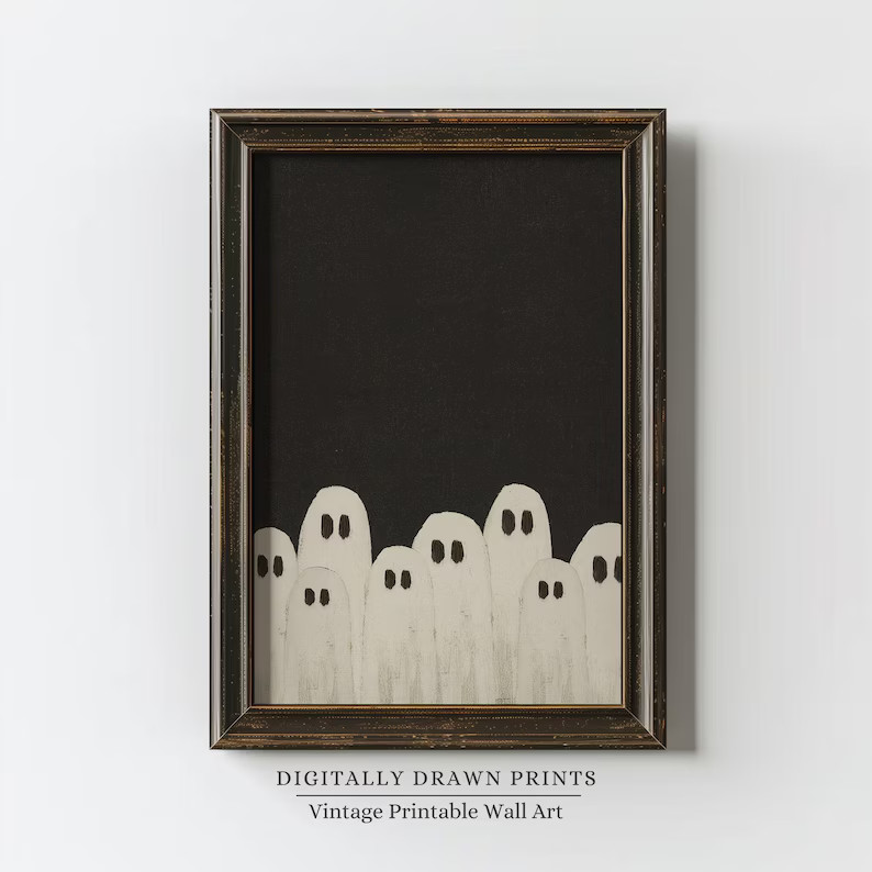 Cute Ghosts Halloween Printable Art, Vintage Spooky Wall Decor, Minimal Black and White Ghost Pri... | Etsy (US)