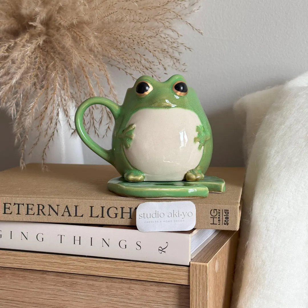 Frog Mug With Lily Pad Coaster | Cottagecore Aesthetic | Green Frog Home Decor Gift | Cute Home D... | Etsy (US)