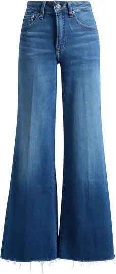 Good American Soft-Tech Good Waist Frayed High Waist Wide Leg Palazzo Jeans | Nordstrom | Nordstrom