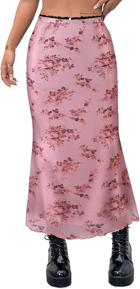 Avanova Women Ditsy Floral Bohemia Mesh Mermaid Skirt High Waist Summer Midi Skirts | Amazon (US)