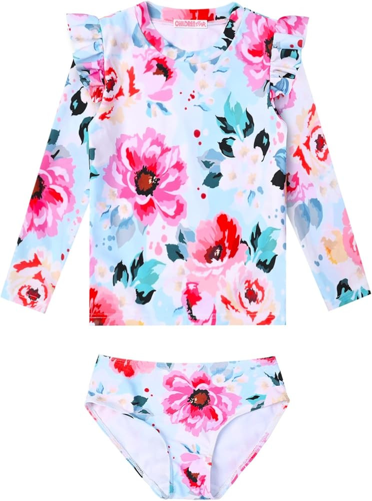 CHILDRENSTAR Girls Swimsuit Rash Guard Long Sleeve Swimwear Two Piece Bathing Suit Beach UPF 50+ | Amazon (US)