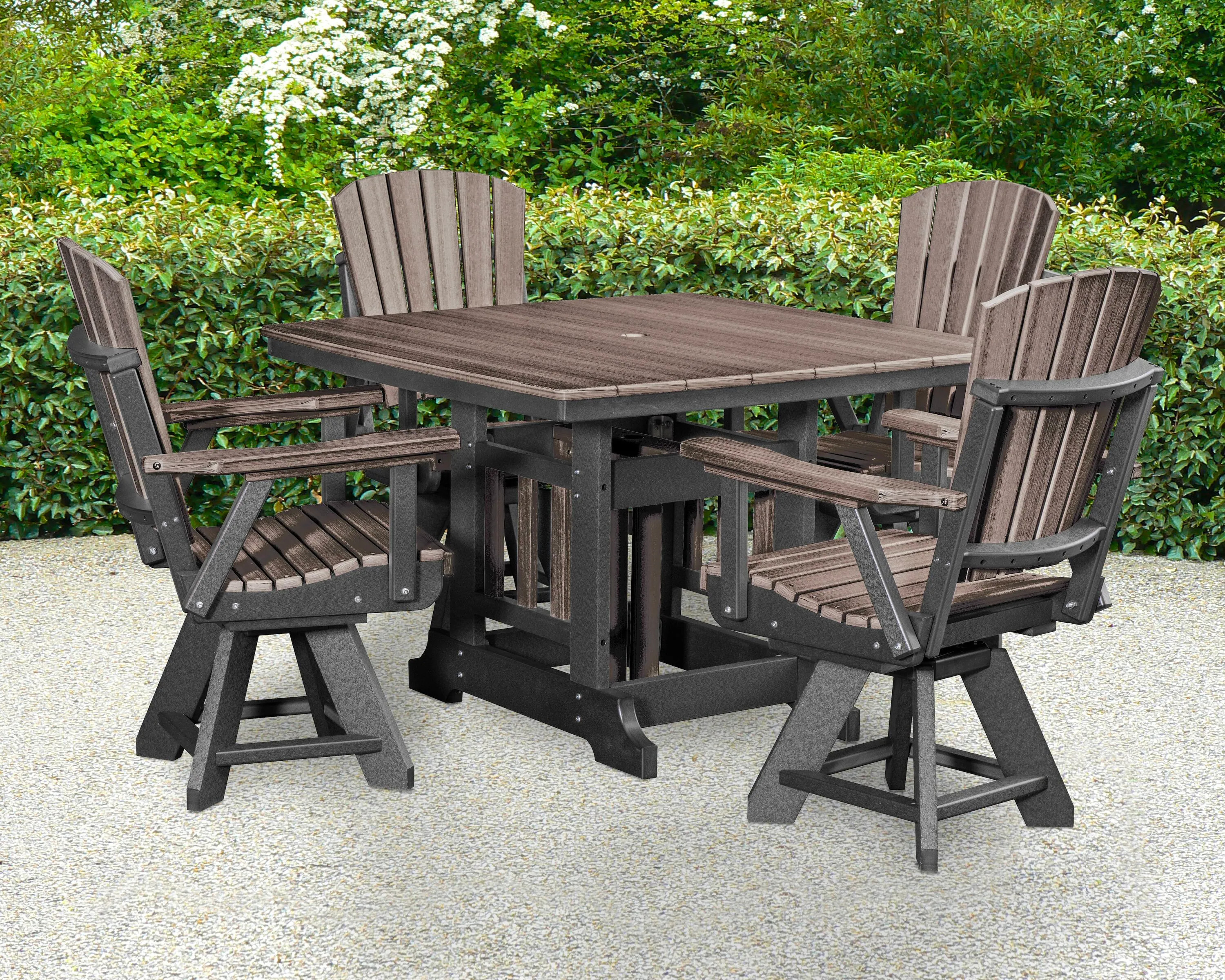 American Furniture Classics Adirondack 5 -Piece BLACK Patio Dining Set HDPE Square Table with 4 Swivel Chairs one_size | DJ130CGBK-K | Lowe's