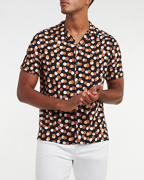 Slim Dot Print Rayon Short Sleeve Shirt | Express