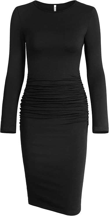 Missufe Women's Long Sleeve Ruched Casual Sundress Bodycon Sheath Knee Length Dress | Amazon (US)