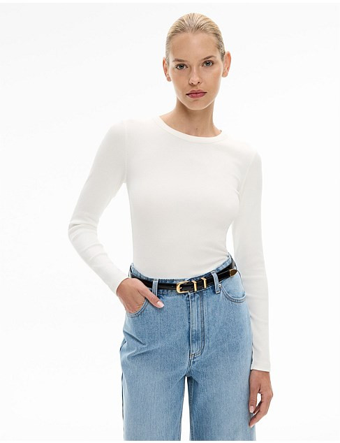 Crew Rib Long Sleeve Top Oat Marle | David Jones (Australia & New Zealand)
