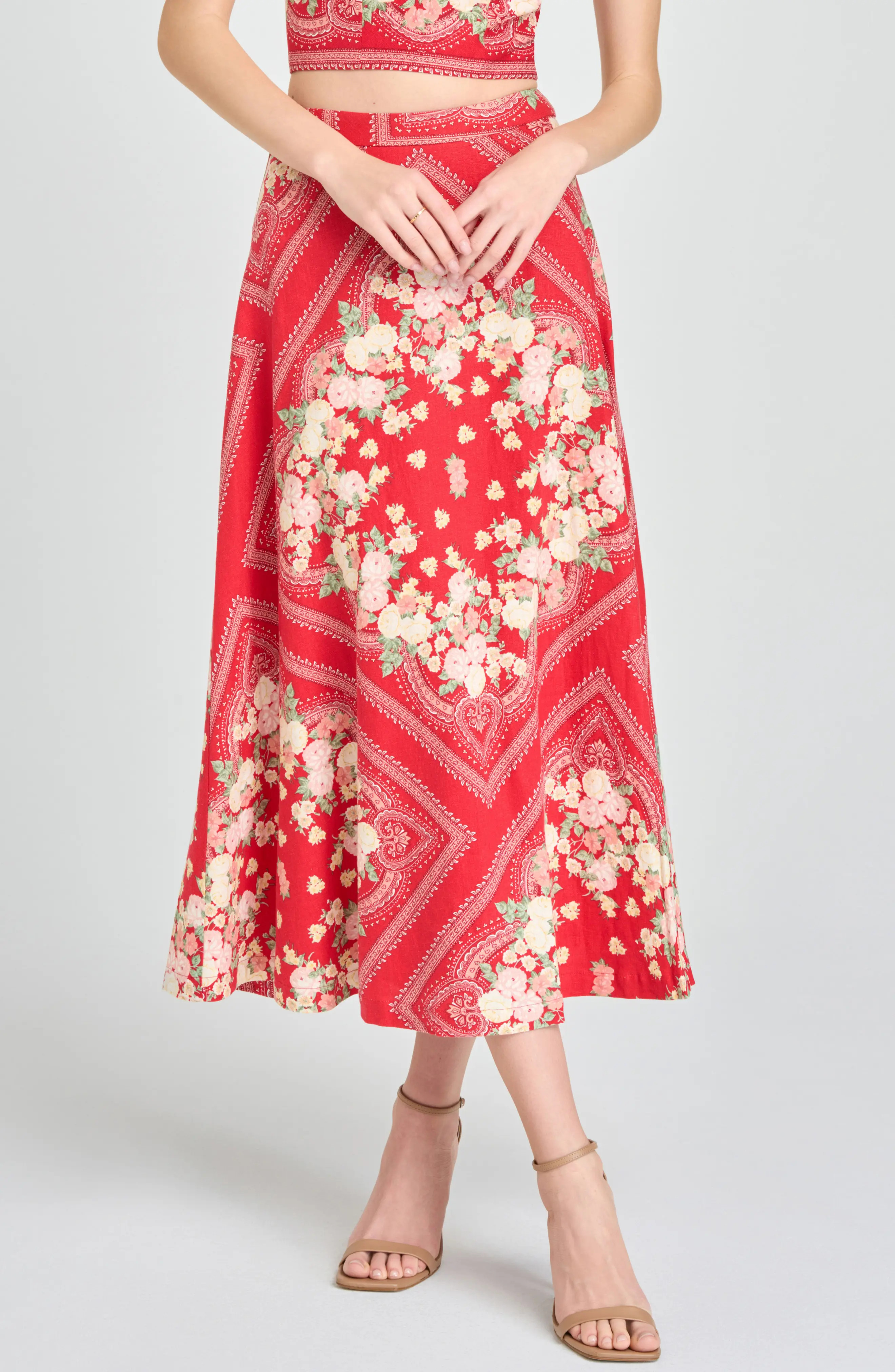 WAYF Edith Linen Blend Midi Skirt (Women) | Nordstrom | Nordstrom