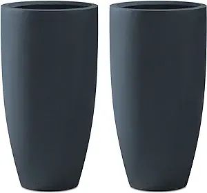 Kante 23.6" H Charcoal Concrete Tall Planters (Set of 2), Large Outdoor Indoor Decorative Plant P... | Amazon (US)