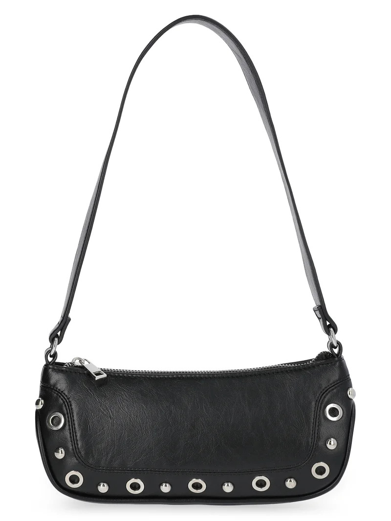 No Boundaries Women's Faux Leather Moto Shoulder Bag in Black | Walmart (US)