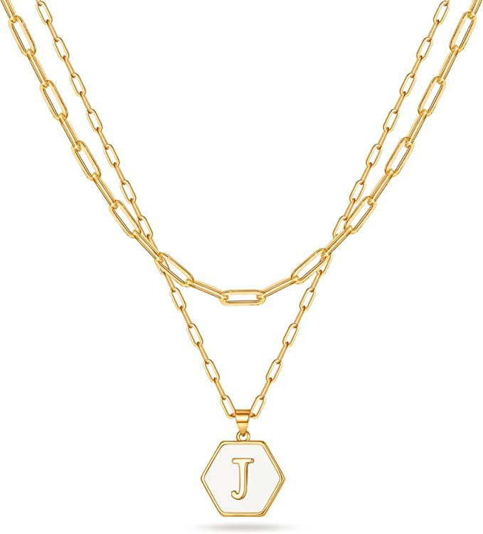 Layered Gold Initial Necklaces for Women, Chunky 14K Gold Plated Paperclip Chain Necklace for Wom... | Amazon (US)