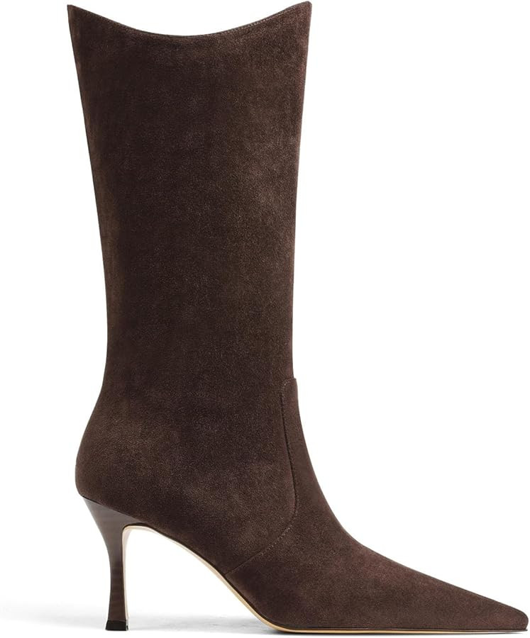 Goiphrri Mid Calf Boots for Women Dressy Sexy Pointed Toe Stiletto Boot Heels Side Zipper Wide Ca... | Amazon (US)