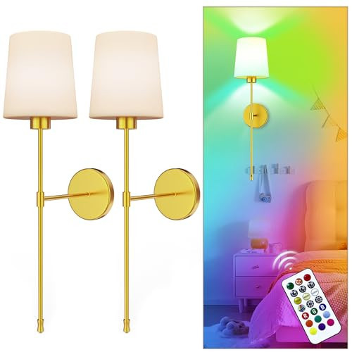DIAMONDFORGE Battery Operated Wall Sconces Set of Two, Wireless Sconces Set of 2 Wall Light with 10000mAh RGB Rechargeable Magnetic Bulb, Sconces Wall Decor Set of 2 for Bedroom Living Room, Gold | Amazon (US)