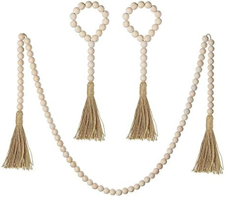 Mokof 3 Pack Wood Bead Garland with Jute Tassel, Rustic Wooden Bead Decor, Farmhouse Home Wall Ha... | Amazon (US)